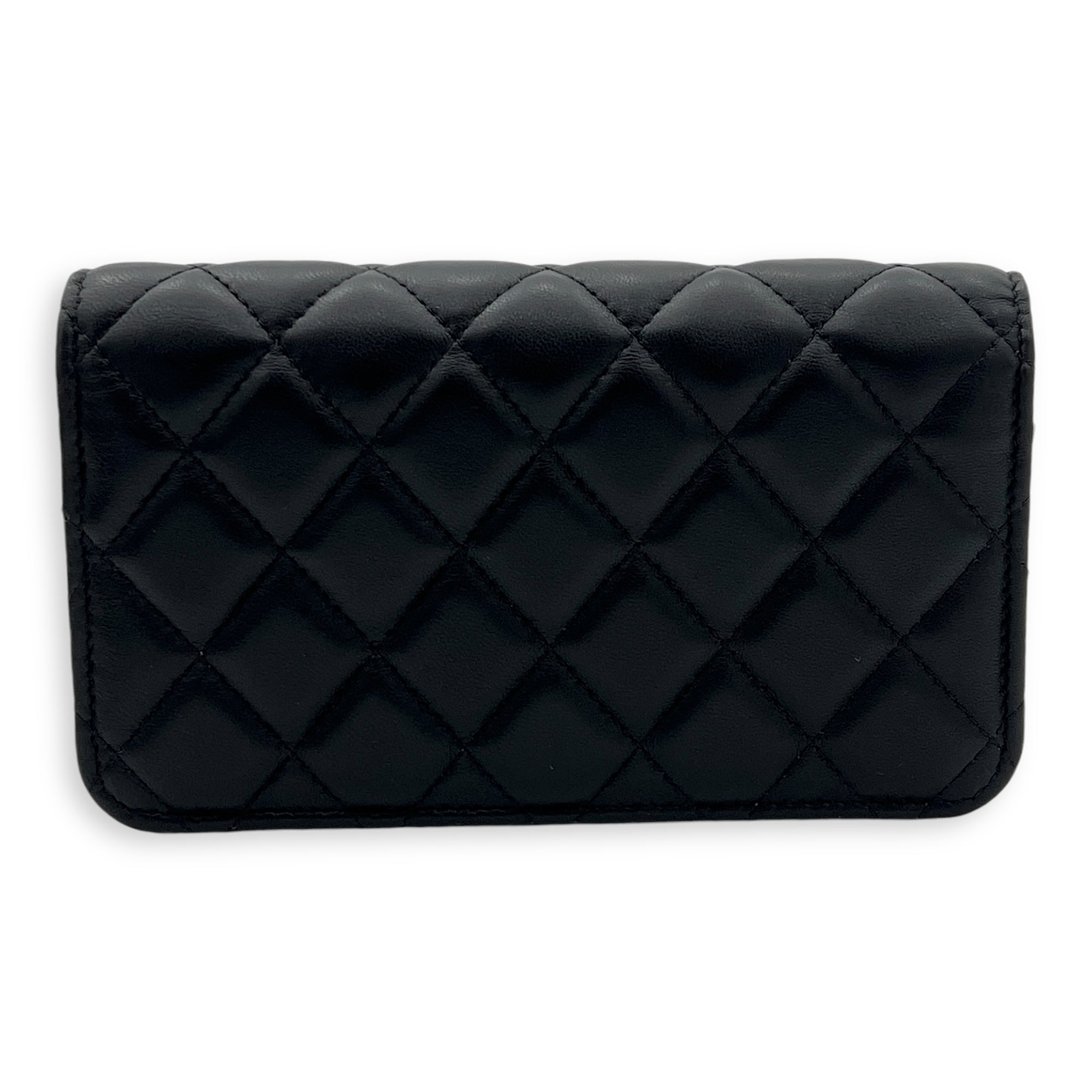 CC Phone Black Wallet On Chain in Lambskin, Gold hardware