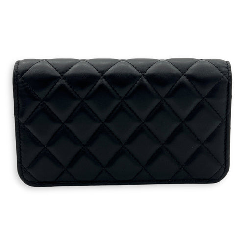 CC Phone Black Wallet On Chain in Lambskin, Gold hardware