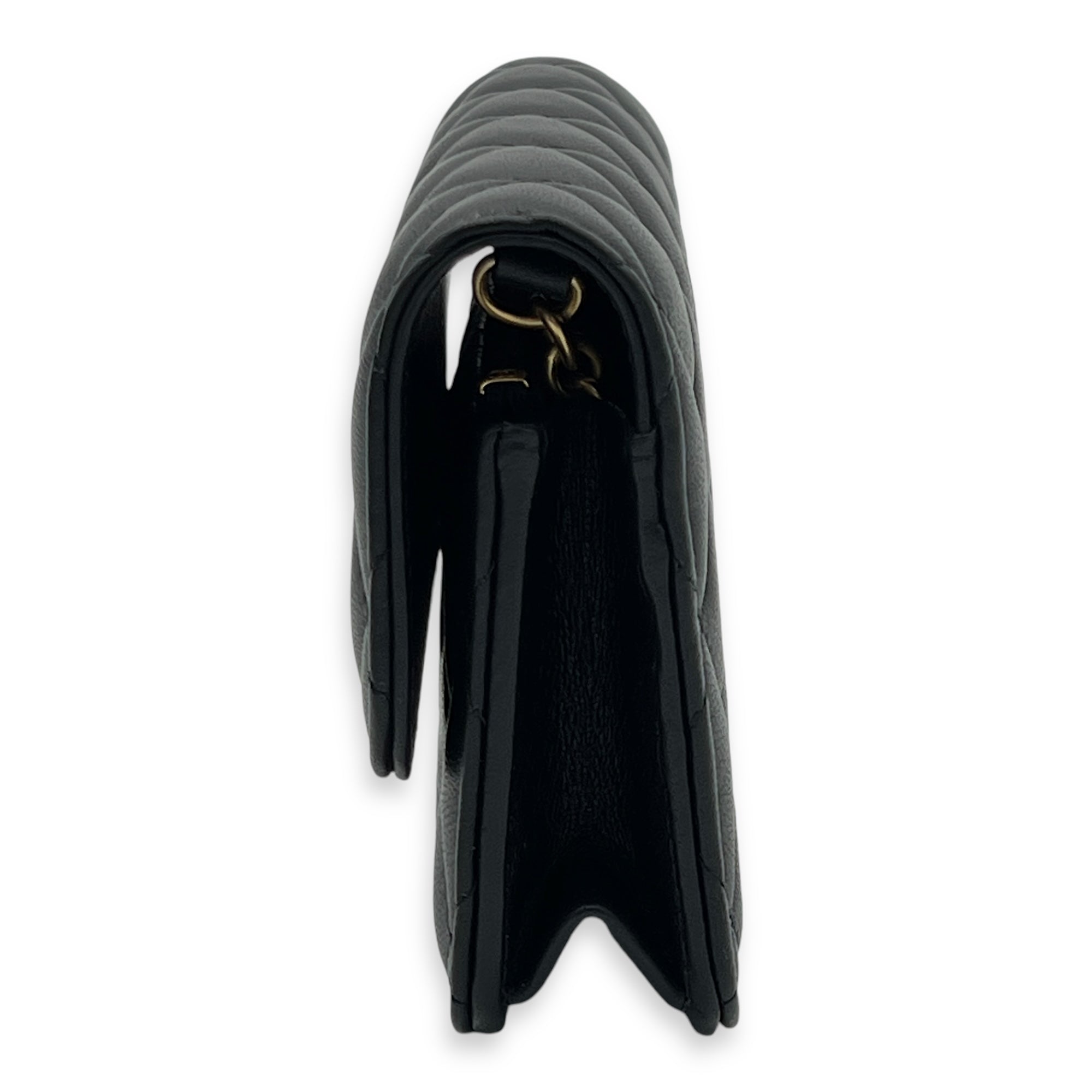 CC Phone Black Wallet On Chain in Lambskin, Gold hardware