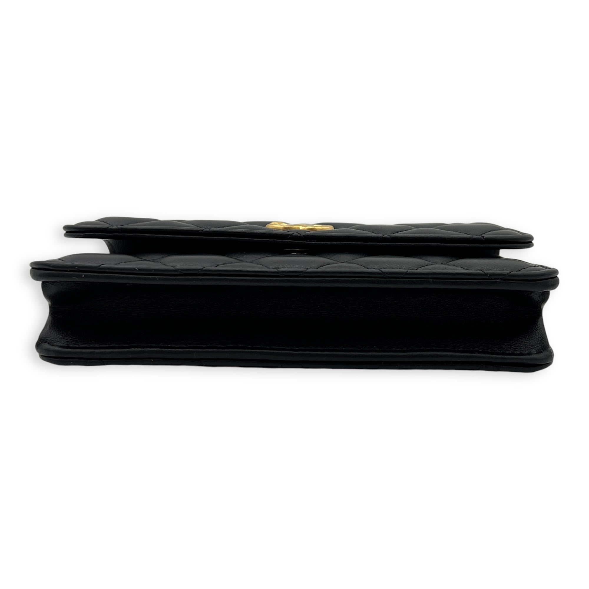 CC Phone Black Wallet On Chain in Lambskin, Gold hardware