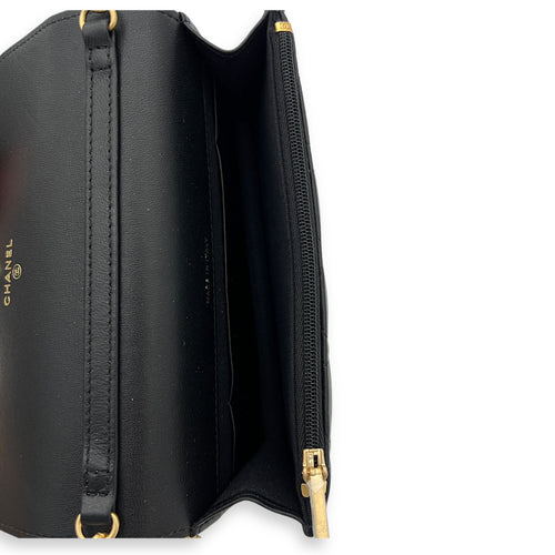 CC Phone Black Wallet On Chain in Lambskin, Gold hardware