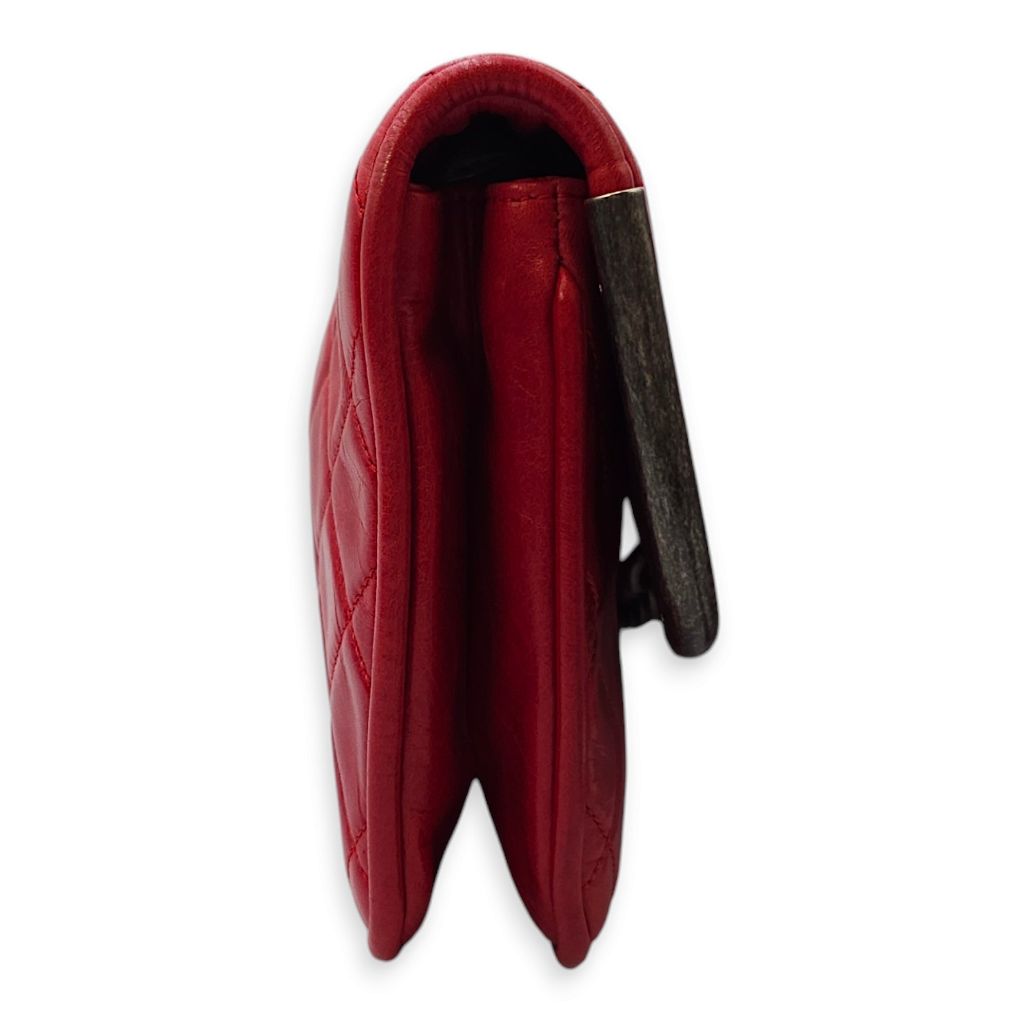CC Quilt Red Clutch in Calfskin Ruthenium hardware CL2409-6094 6