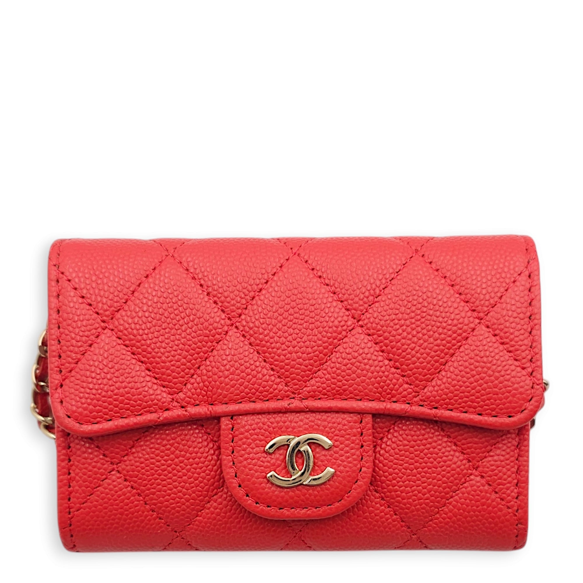 Card Holder Orange Belt Bag in Caviar Leather, Gold hardware