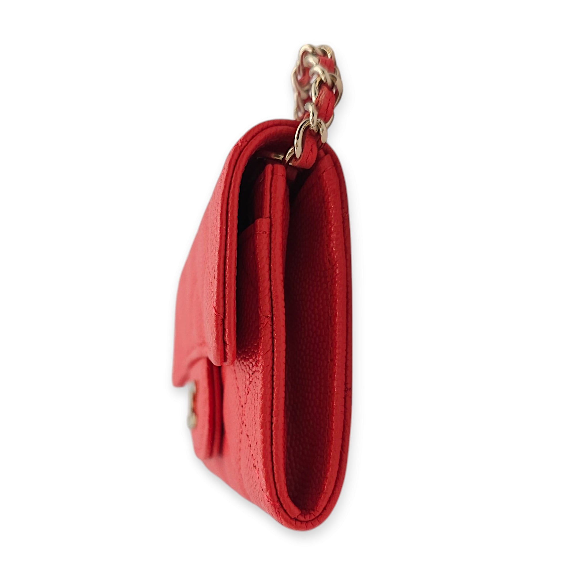 Card Holder Orange Belt Bag in Caviar Leather, Gold hardware
