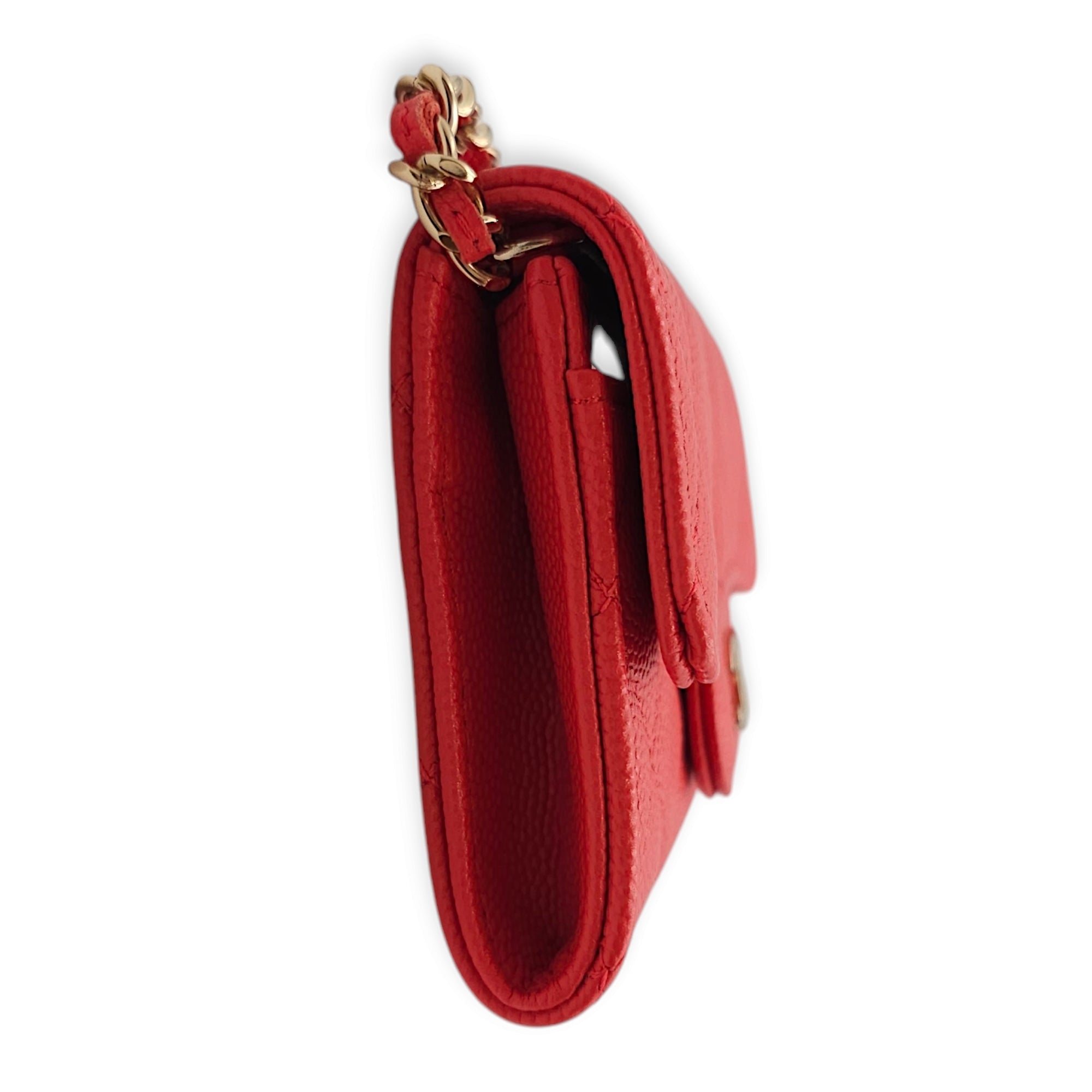 Card Holder Orange Belt Bag in Caviar Leather, Gold hardware