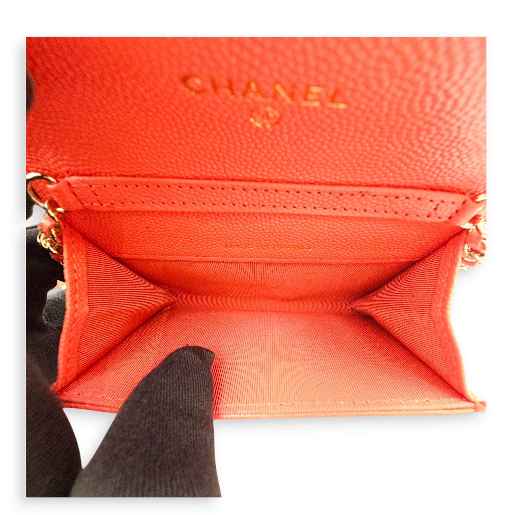 Card Holder Orange Belt Bag in Caviar Leather, Gold hardware