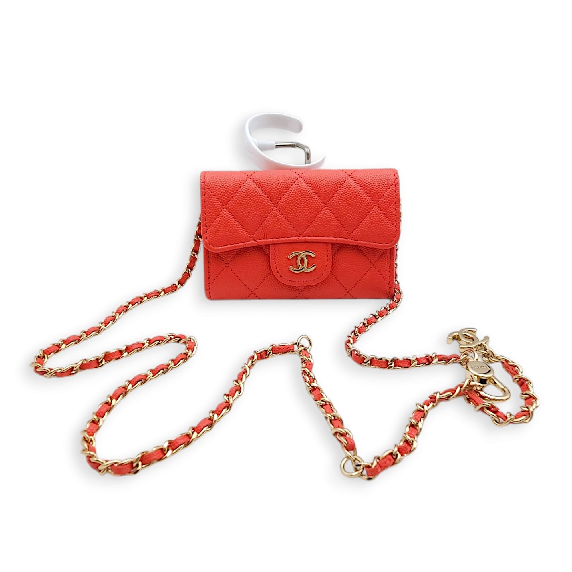 Card Holder Orange Belt Bag in Caviar Leather, Gold hardware