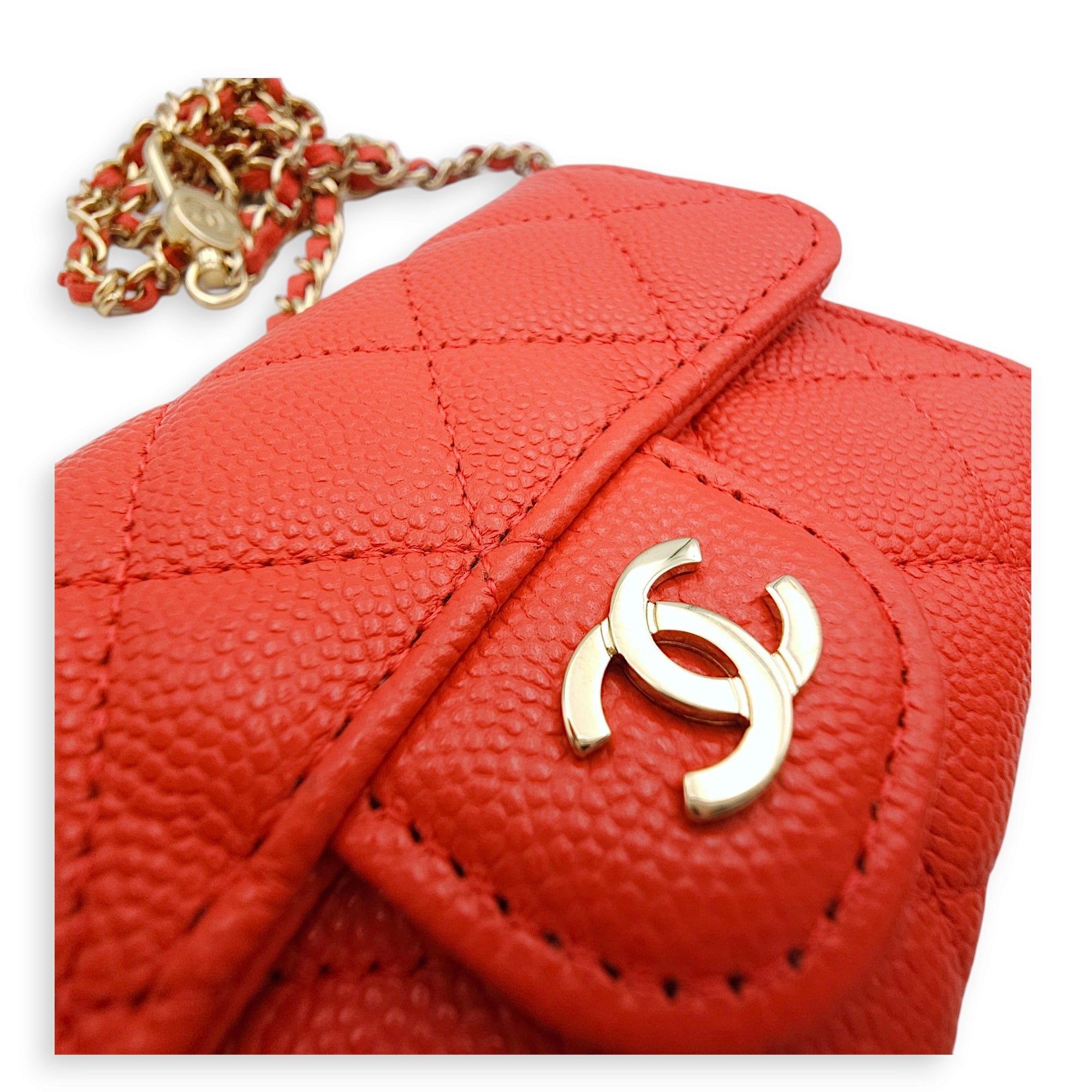 Card Holder Orange Belt Bag in Caviar Leather, Gold hardware