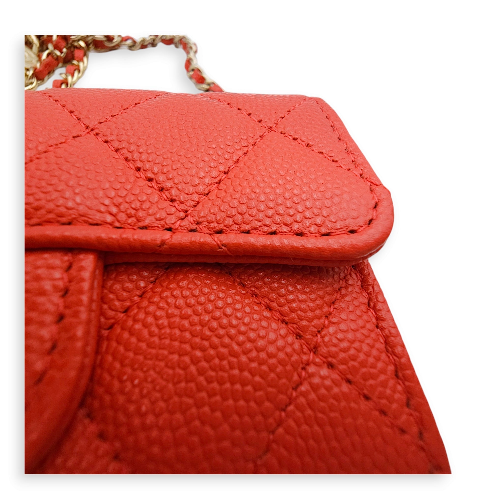 Card Holder Orange Belt Bag in Caviar Leather, Gold hardware
