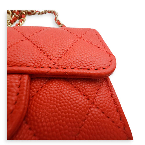 Card Holder Orange Belt Bag in Caviar Leather, Gold hardware