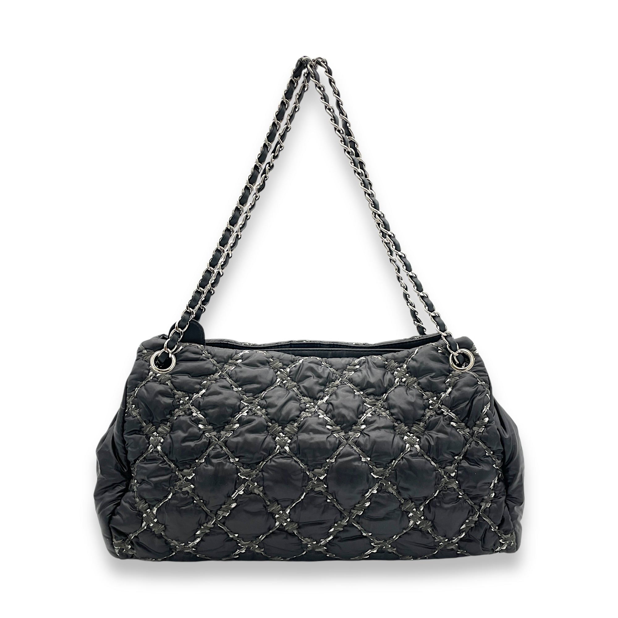 Chanel Chanel Nylon Quilted Tweed Stitch Bubble Black Shoulder Bag in Nylon Silver hardware Singapore