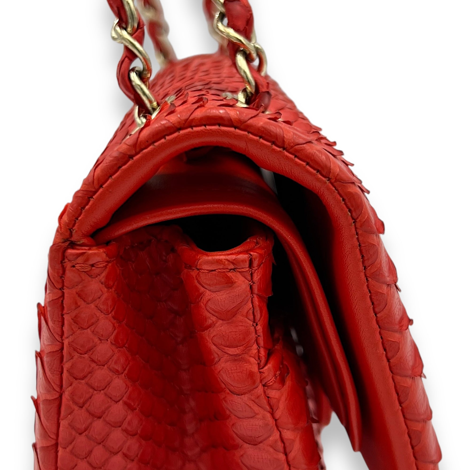 Classic Double Flap  Medium Shoulder bag in Python leather, Gold Hardware