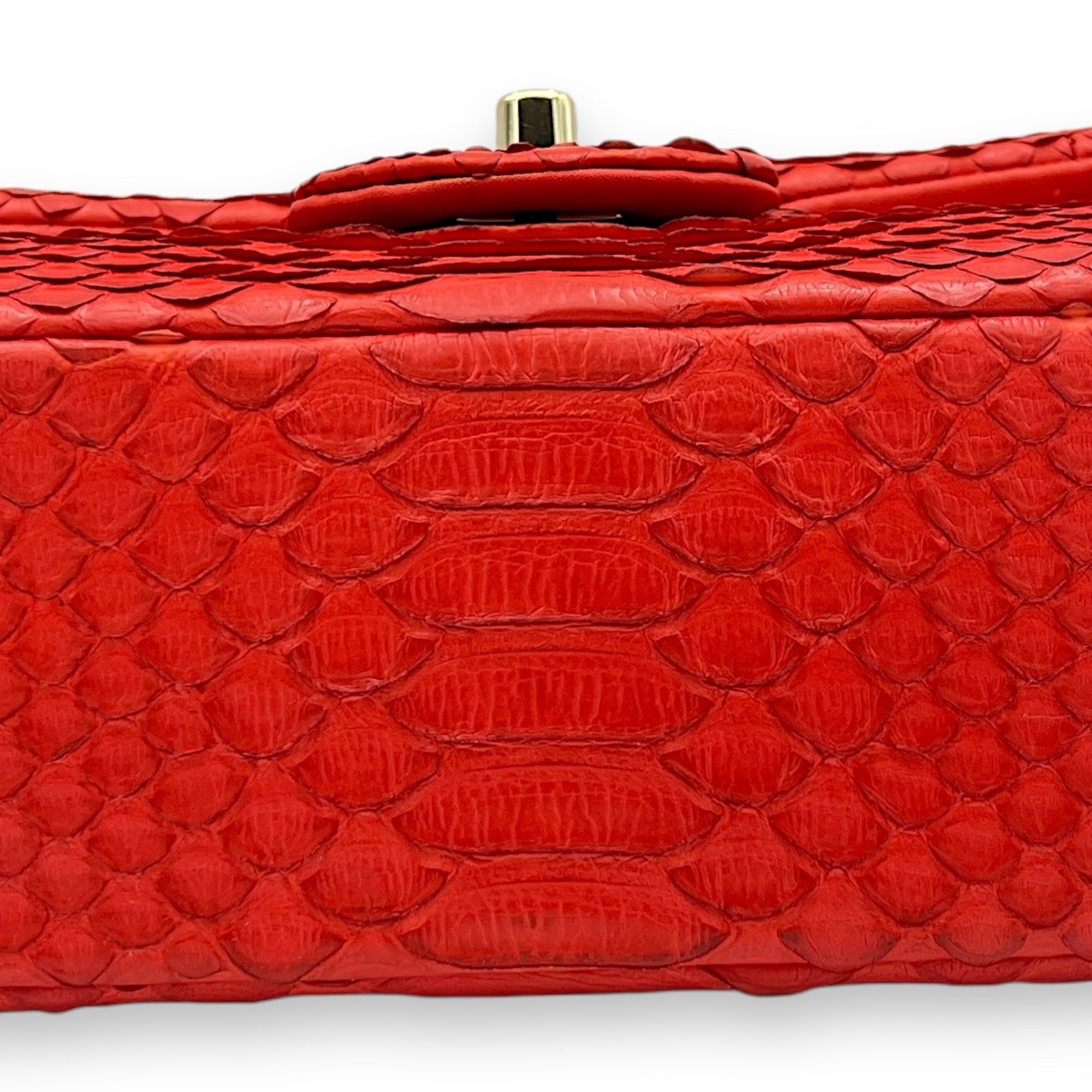 Classic Double Flap  Medium Shoulder bag in Python leather, Gold Hardware