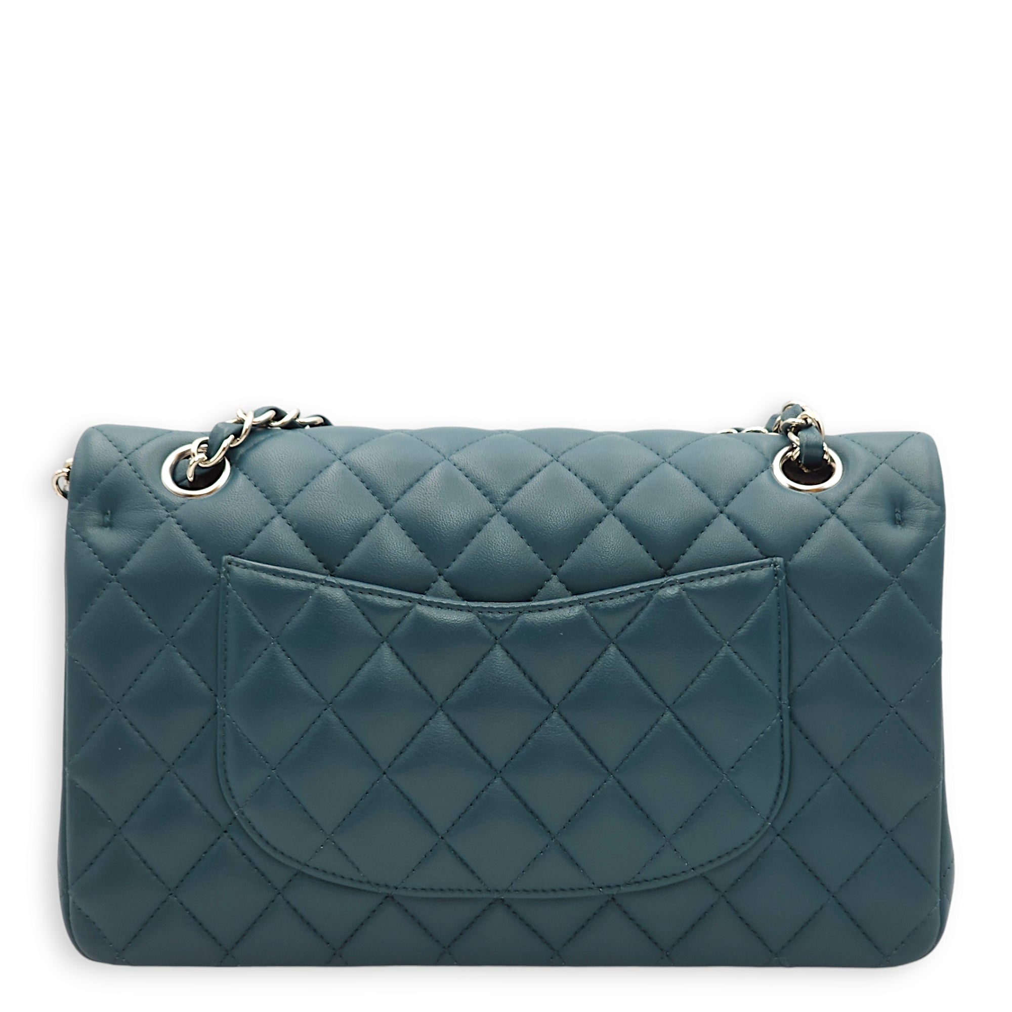 Classic Double Flap Medium Teal Shoulder Bag in Lambskin, Palladium hardware