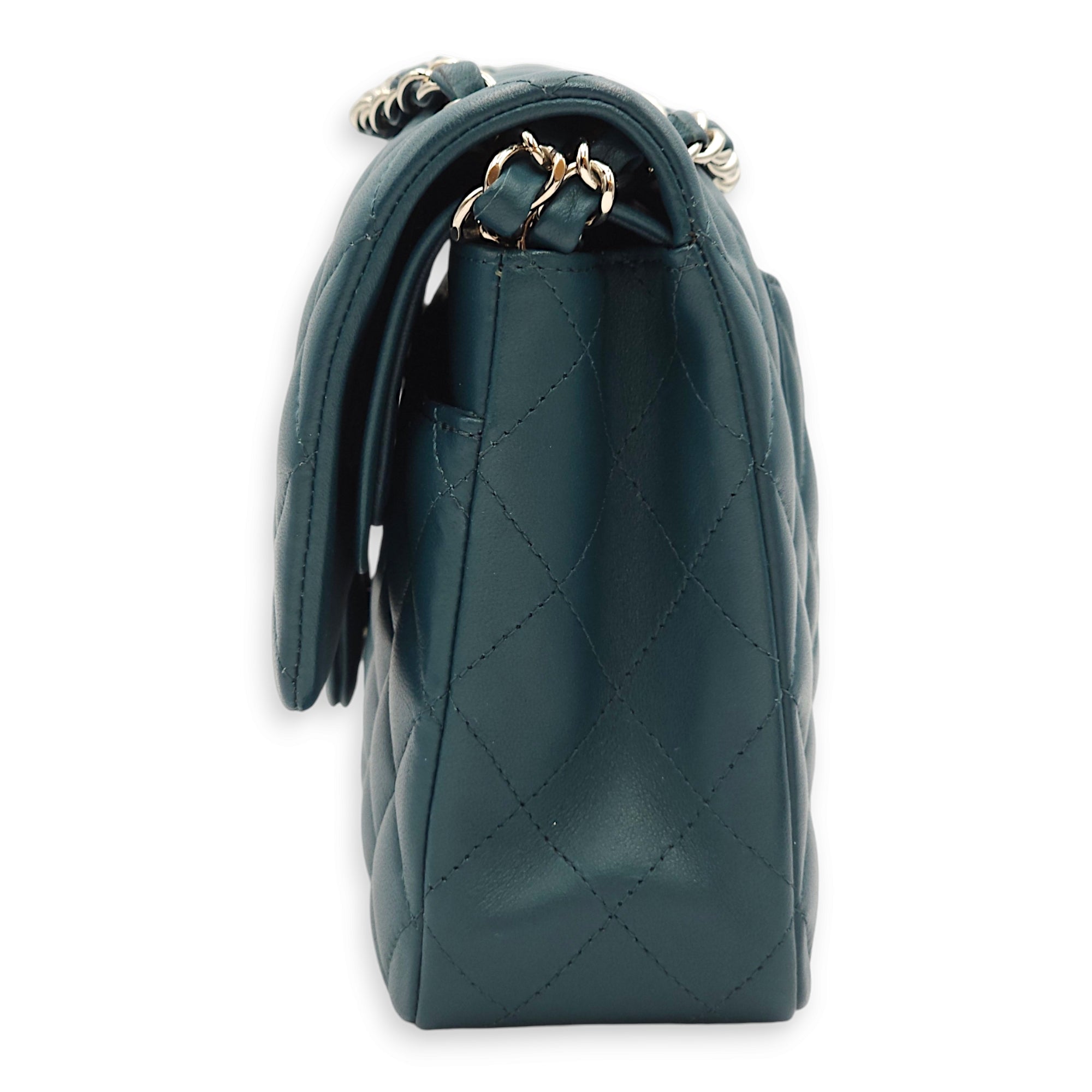 Classic Double Flap Medium Teal Shoulder Bag in Lambskin, Palladium hardware