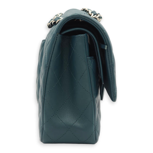 Classic Double Flap Medium Teal Shoulder Bag in Lambskin, Palladium hardware