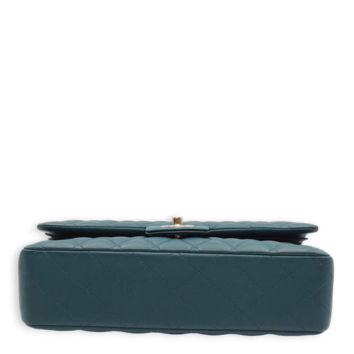 Classic Double Flap Medium Teal Shoulder Bag in Lambskin, Palladium hardware