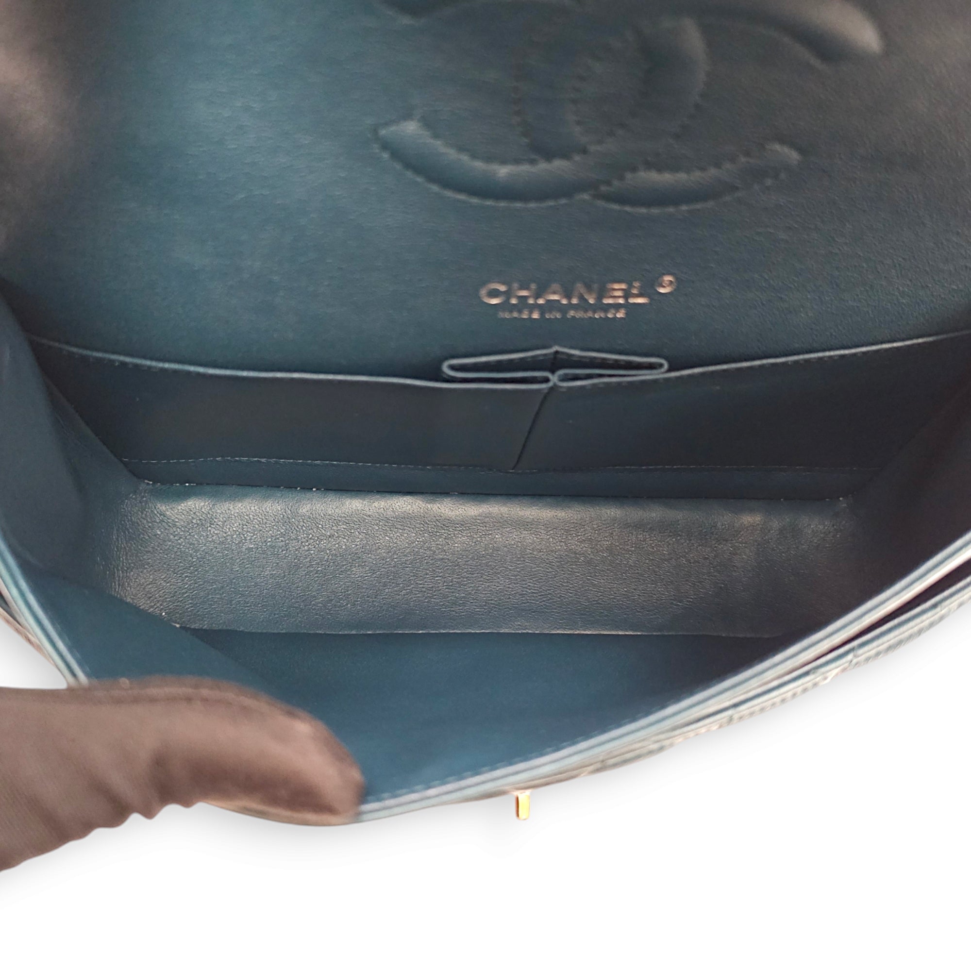 Classic Double Flap Medium Teal Shoulder Bag in Lambskin, Palladium hardware