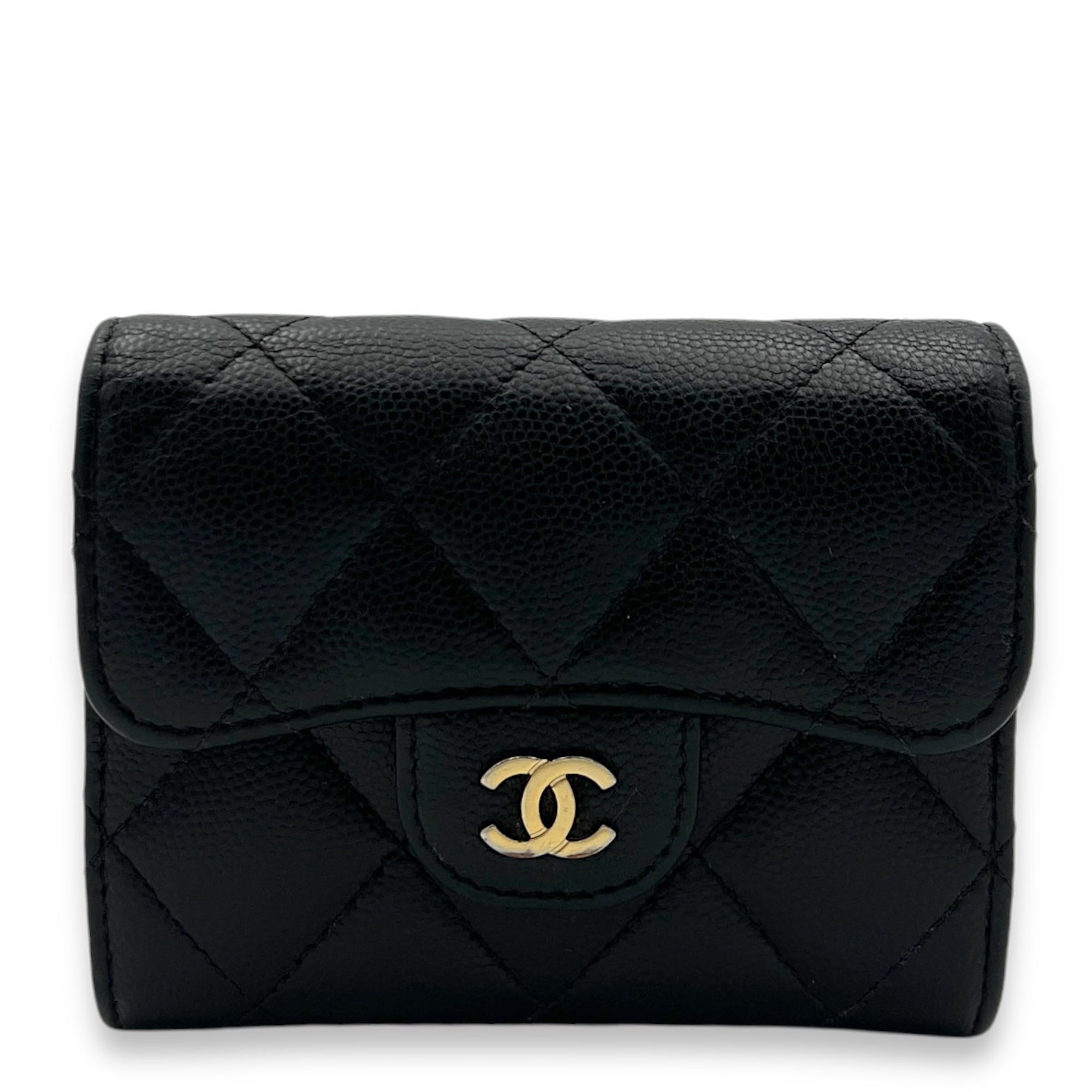 Classic Flap Cardholder Micro Black Wallet On Chain in Caviar Leather, Gold hardware