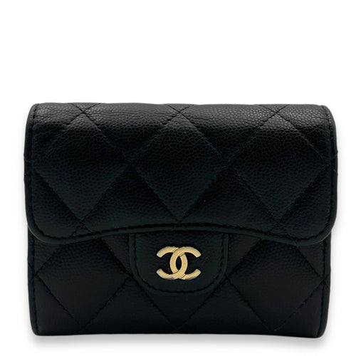 Classic Flap Cardholder Micro Black Wallet On Chain in Caviar Leather, Gold hardware