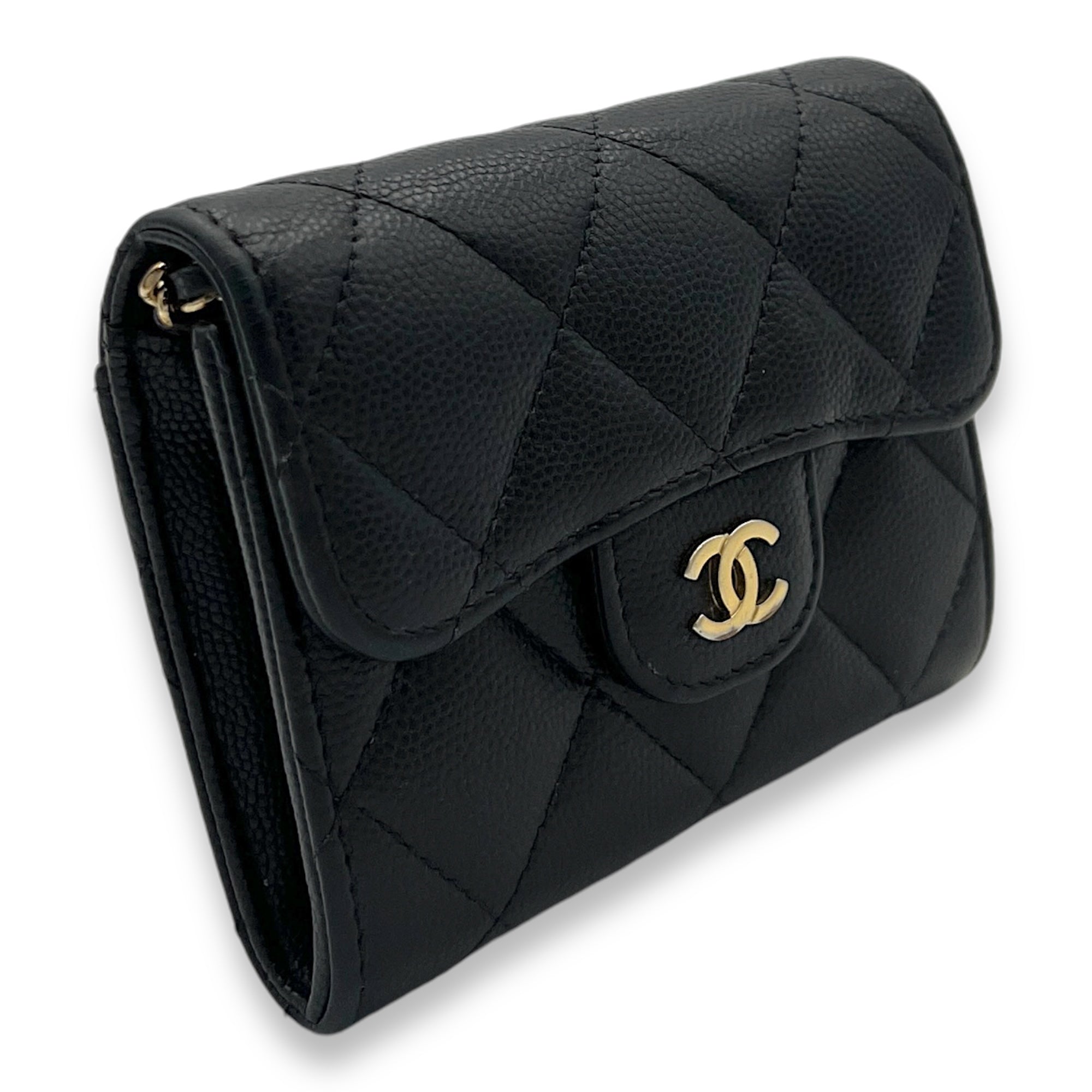 Classic Flap Cardholder Micro Black Wallet On Chain in Caviar Leather, Gold hardware