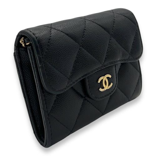 Classic Flap Cardholder Micro Black Wallet On Chain in Caviar Leather, Gold hardware