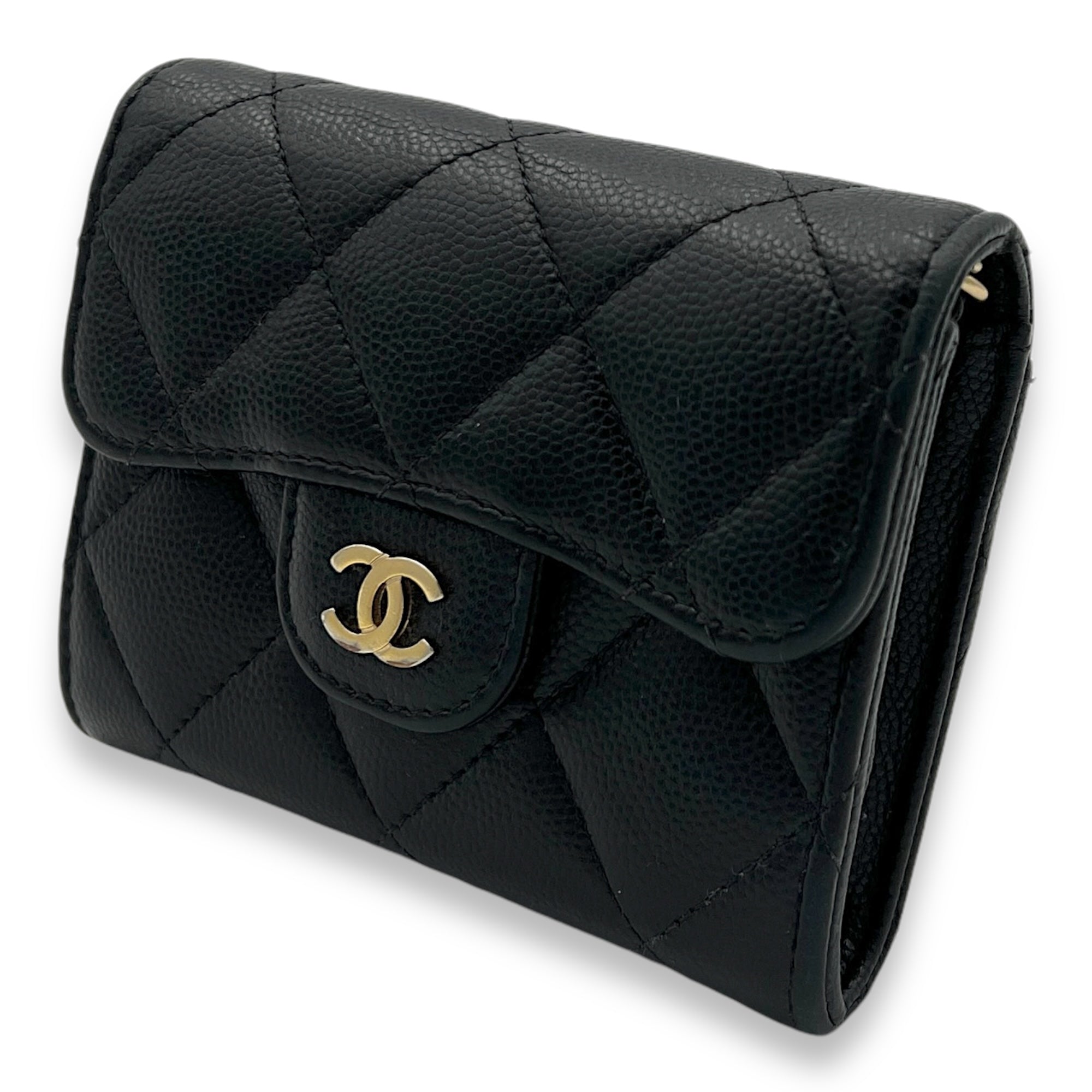 Classic Flap Cardholder Micro Black Wallet On Chain in Caviar Leather, Gold hardware