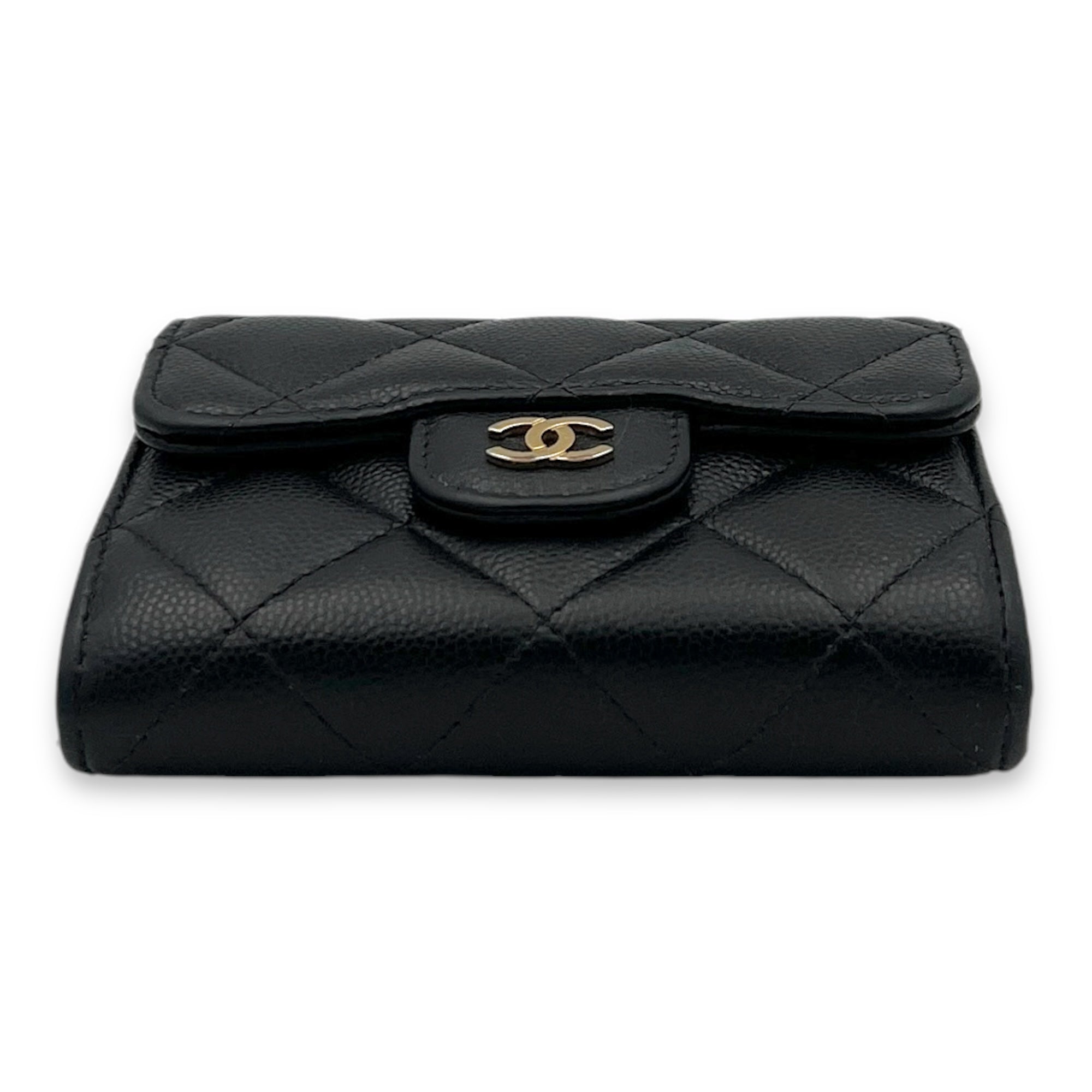 Classic Flap Cardholder Micro Black Wallet On Chain in Caviar Leather, Gold hardware
