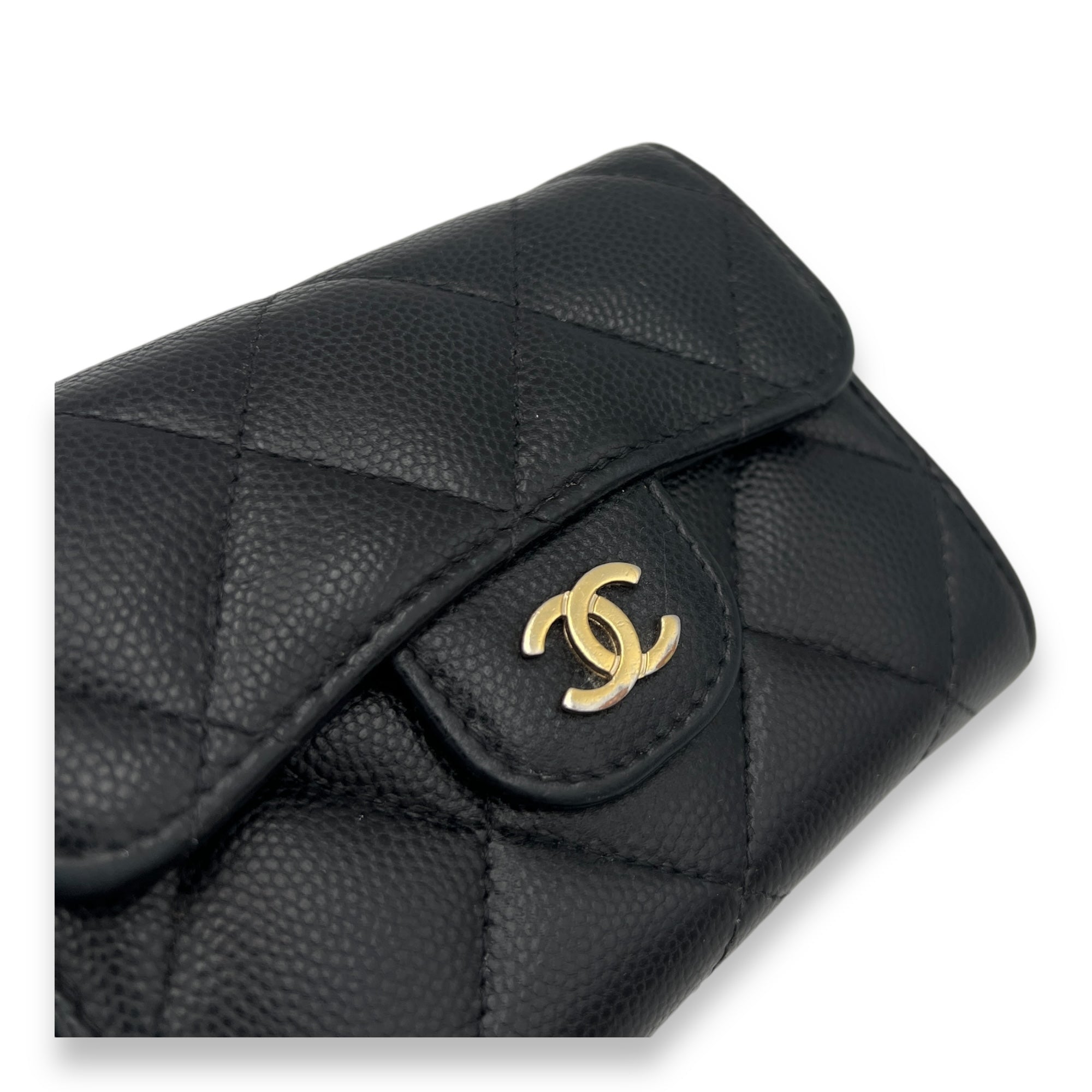 Classic Flap Cardholder Micro Black Wallet On Chain in Caviar Leather, Gold hardware