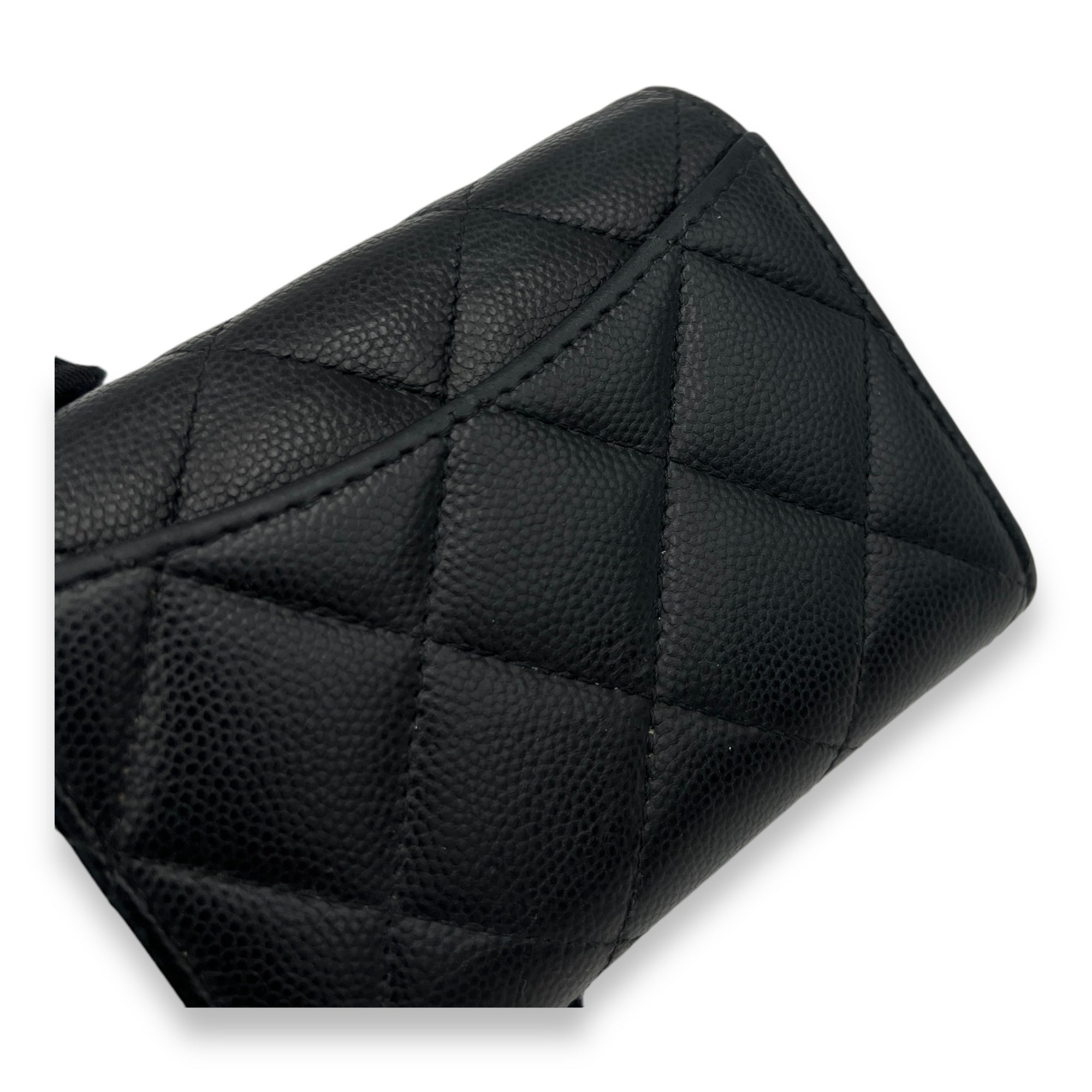 Classic Flap Cardholder Micro Black Wallet On Chain in Caviar Leather, Gold hardware
