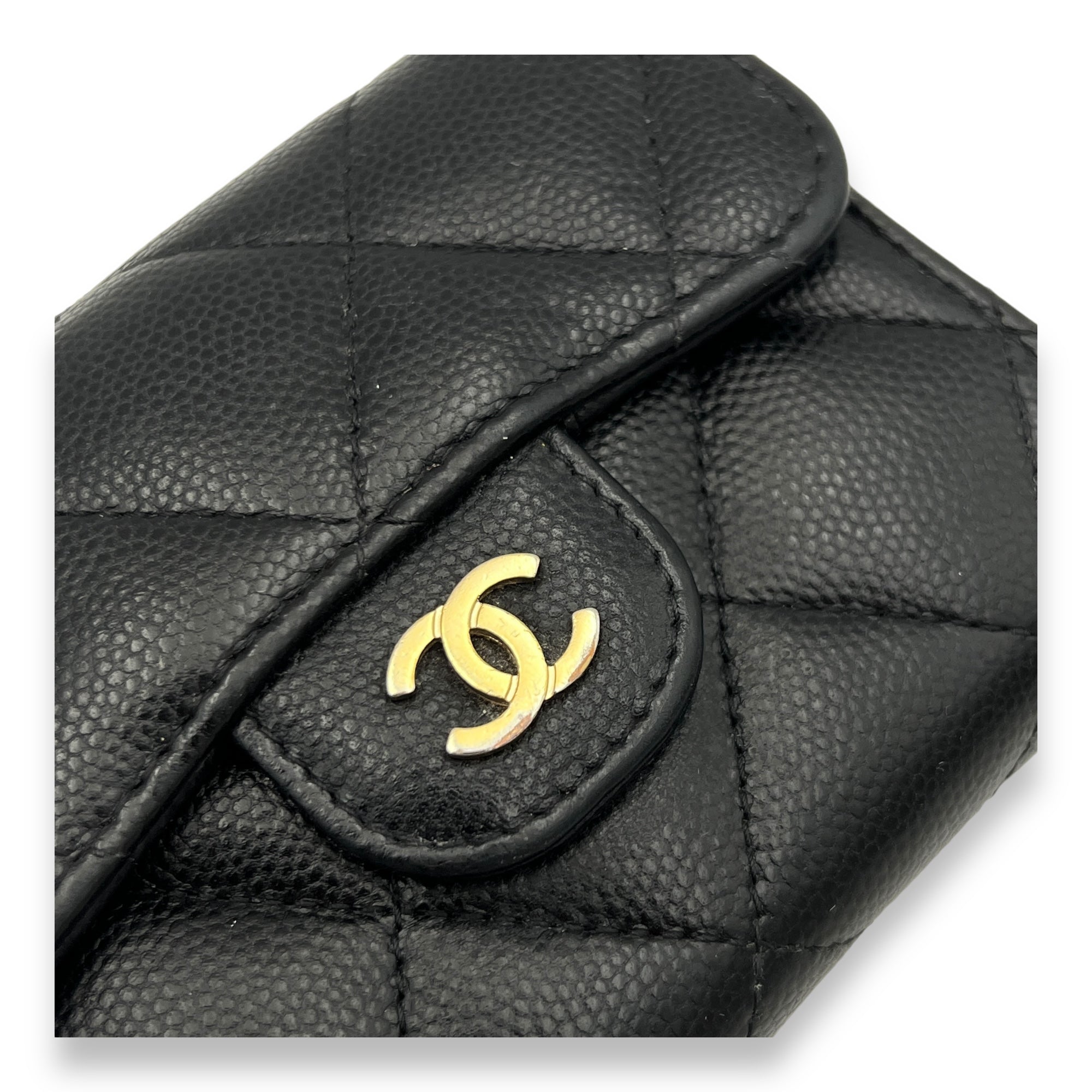 Classic Flap Cardholder Micro Black Wallet On Chain in Caviar Leather, Gold hardware