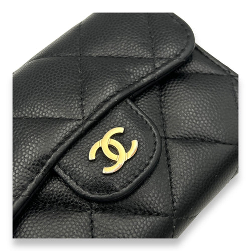 Classic Flap Cardholder Micro Black Wallet On Chain in Caviar Leather, Gold hardware