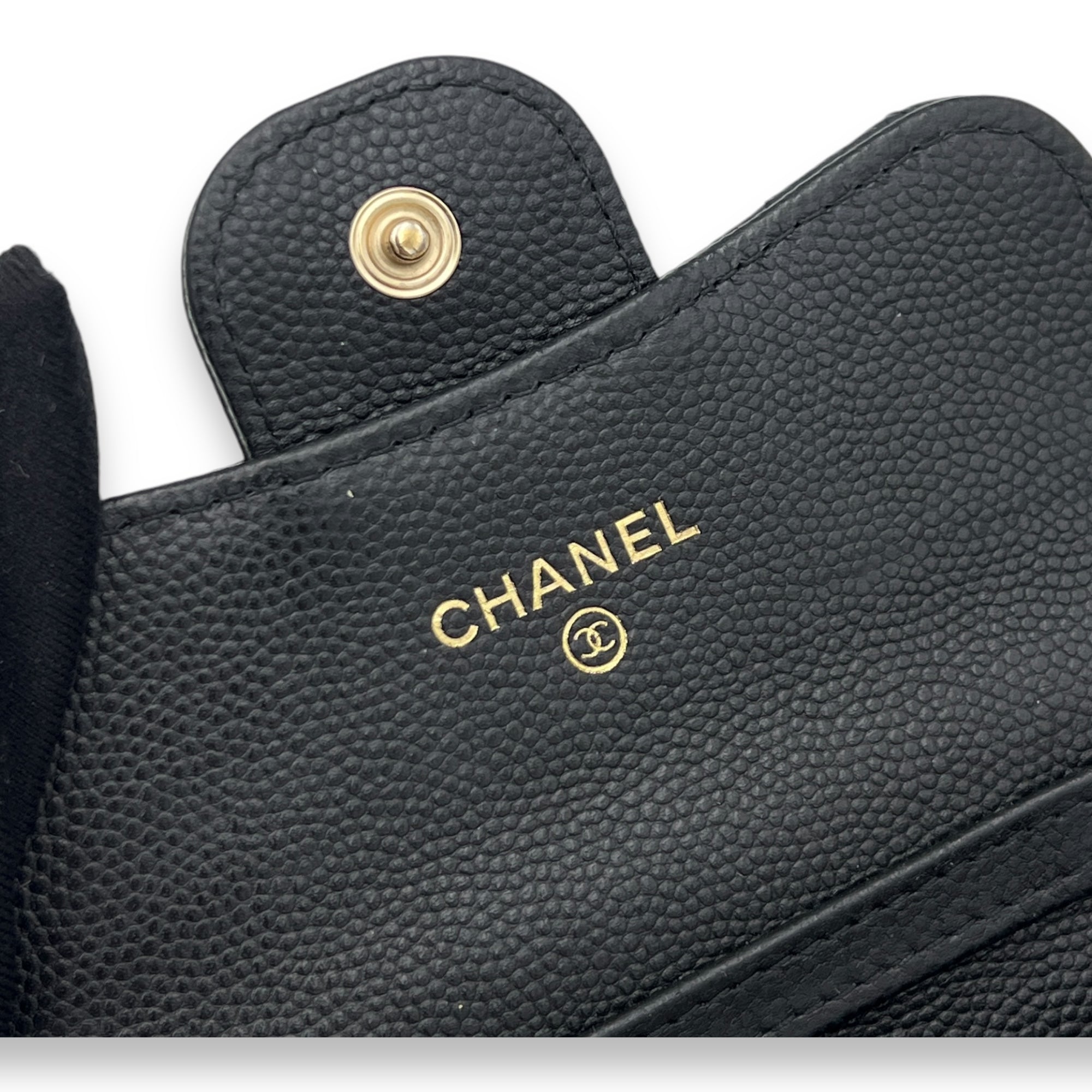 Classic Flap Cardholder Micro Black Wallet On Chain in Caviar Leather, Gold hardware