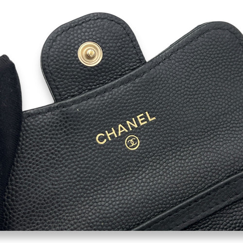 Classic Flap Cardholder Micro Black Wallet On Chain in Caviar Leather, Gold hardware