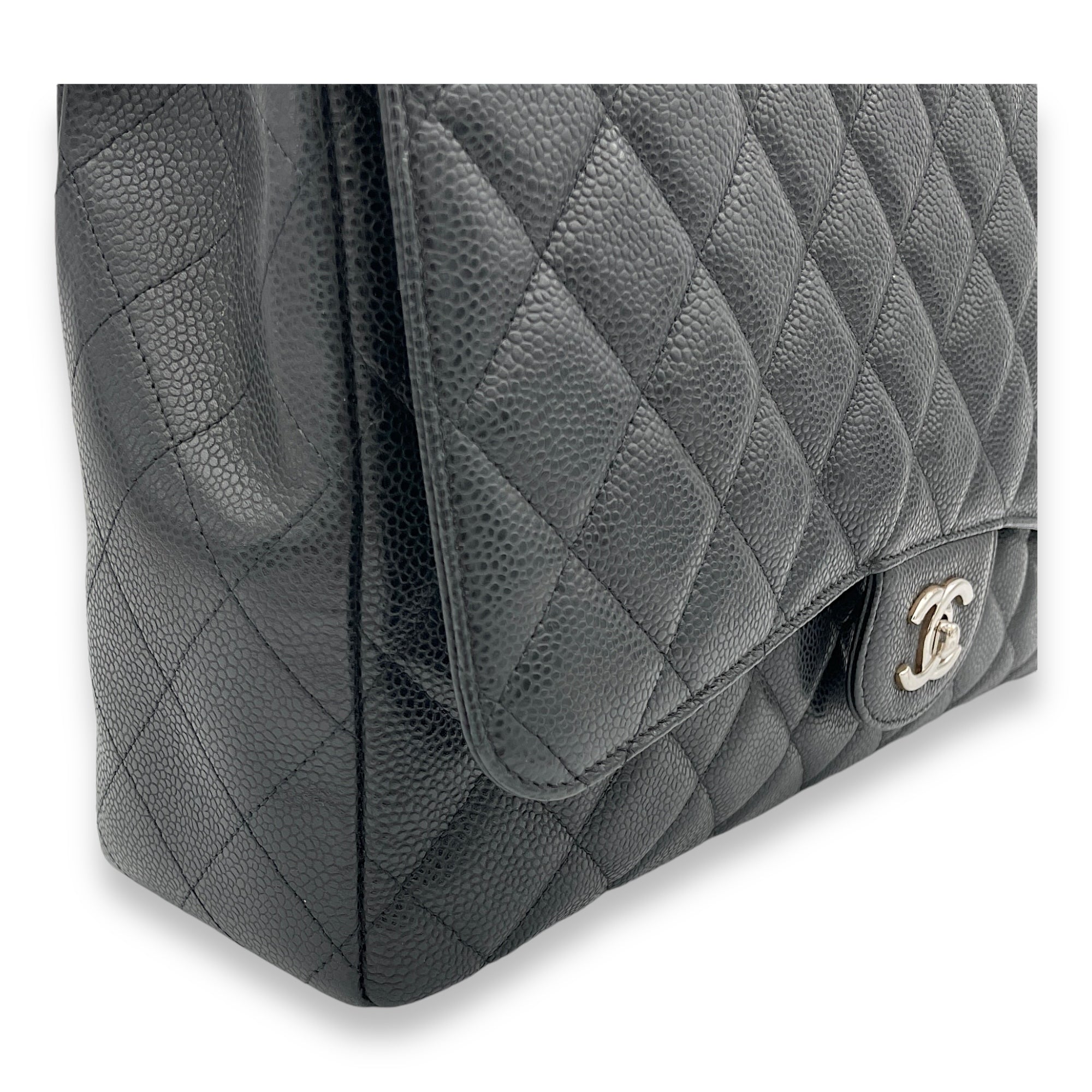 Chanel Classic Flap Maxi Black Shoulder Bag in Caviar Leather Silver hardware Singapore