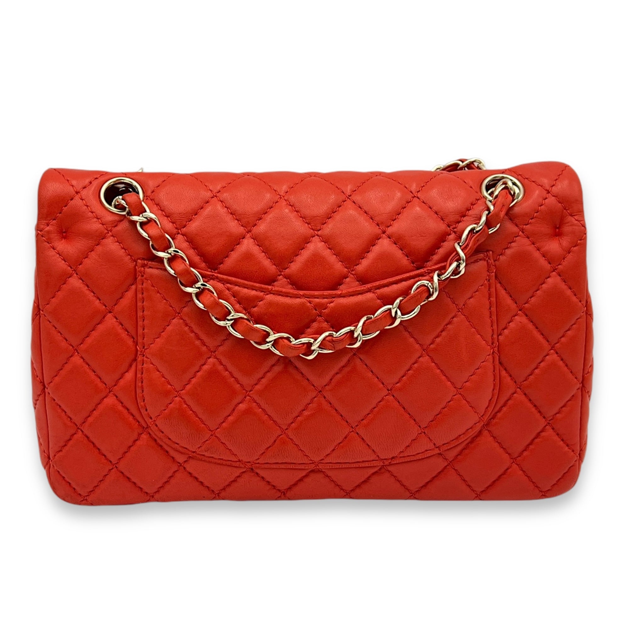 Classic Medium Orange Shoulder Bag in Lambskin, Gold hardware