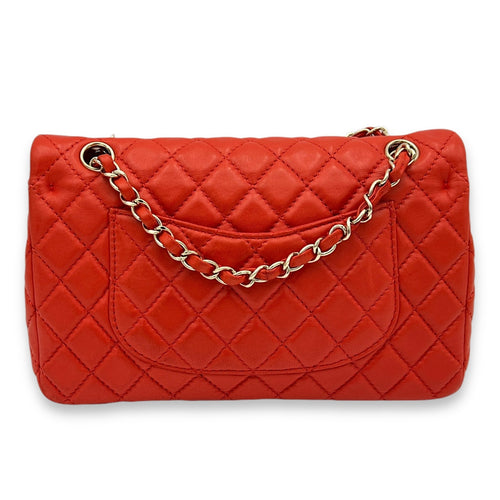 Classic Medium Orange Shoulder Bag in Lambskin, Gold hardware