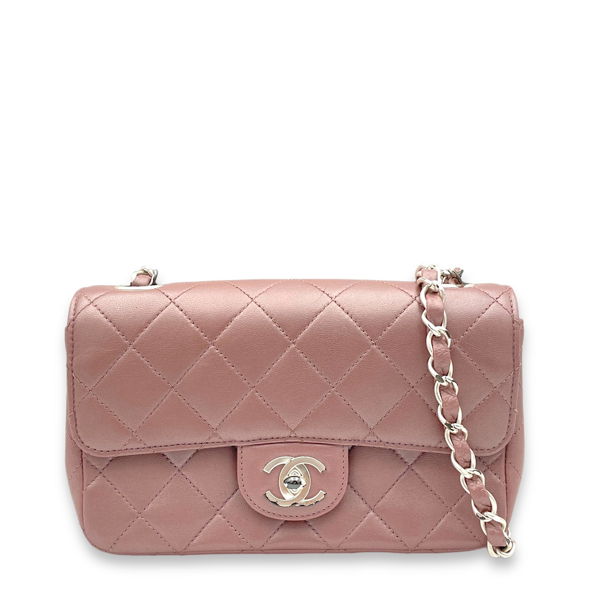 Classic Mini Pink Shoulder Bag in Lambskin, Silver hardware