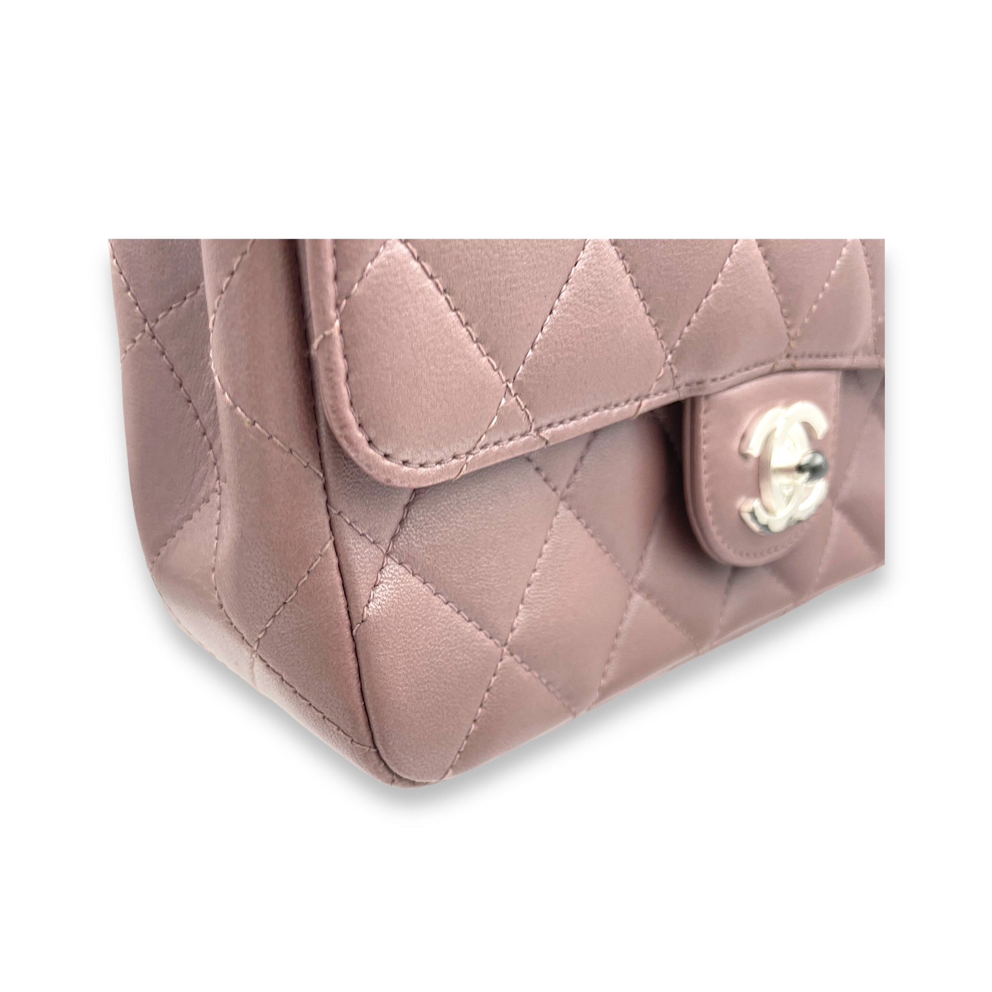 Classic Mini Pink Shoulder Bag in Lambskin, Silver hardware