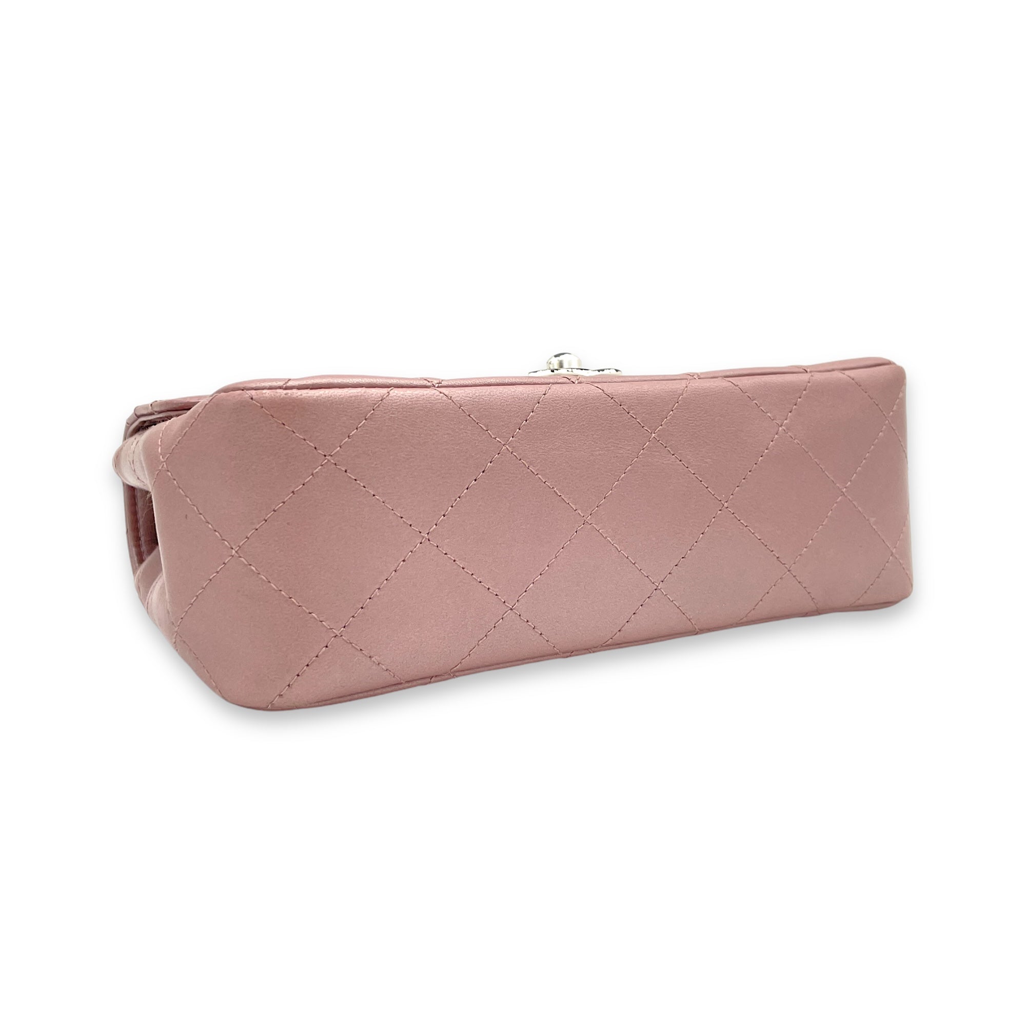 Classic Mini Pink Shoulder Bag in Lambskin, Silver hardware