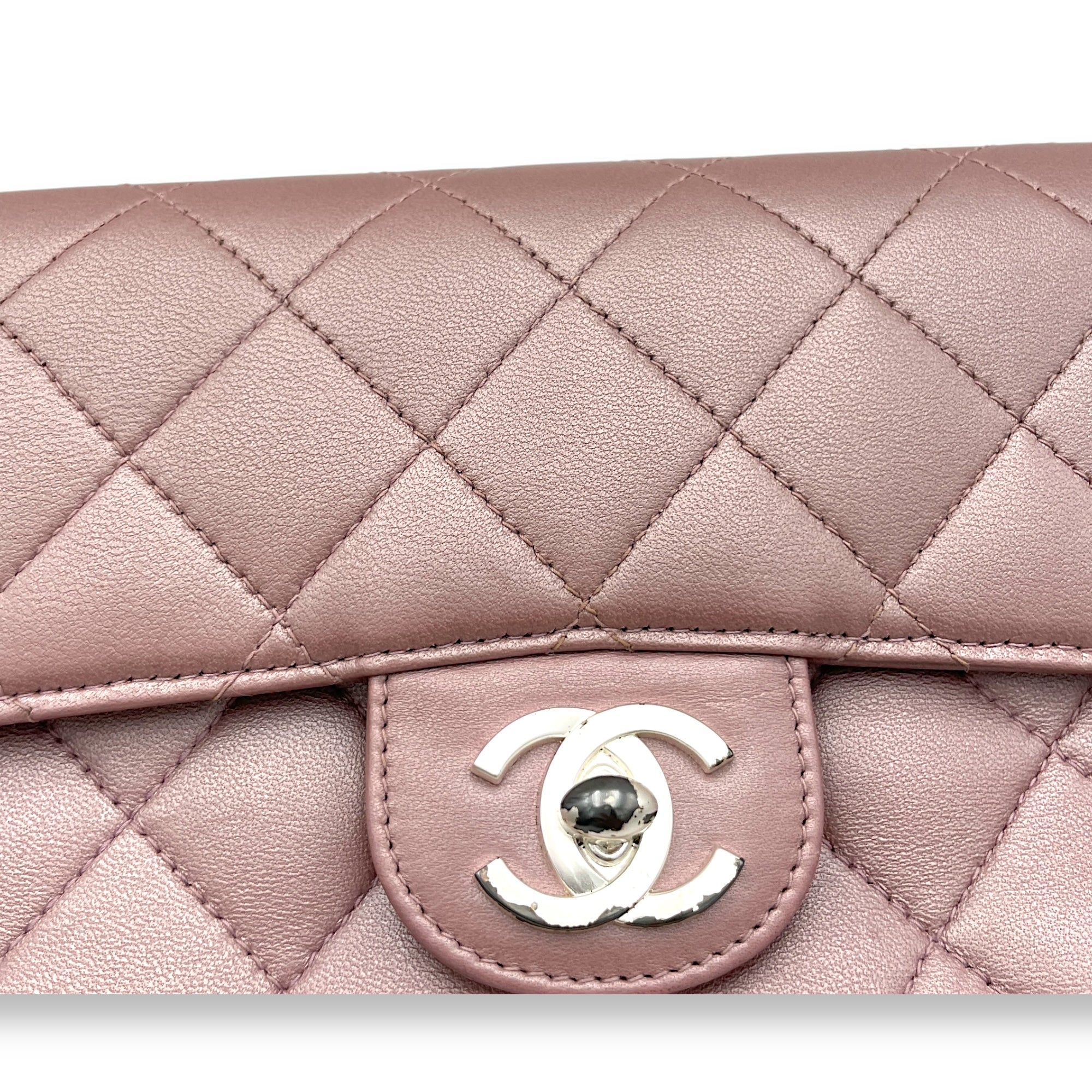 Classic Mini Pink Shoulder Bag in Lambskin, Silver hardware