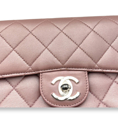 Classic Mini Pink Shoulder Bag in Lambskin, Silver hardware