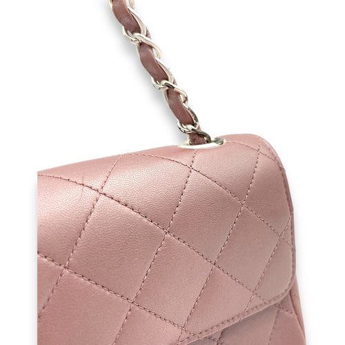 Classic Mini Pink Shoulder Bag in Lambskin, Silver hardware