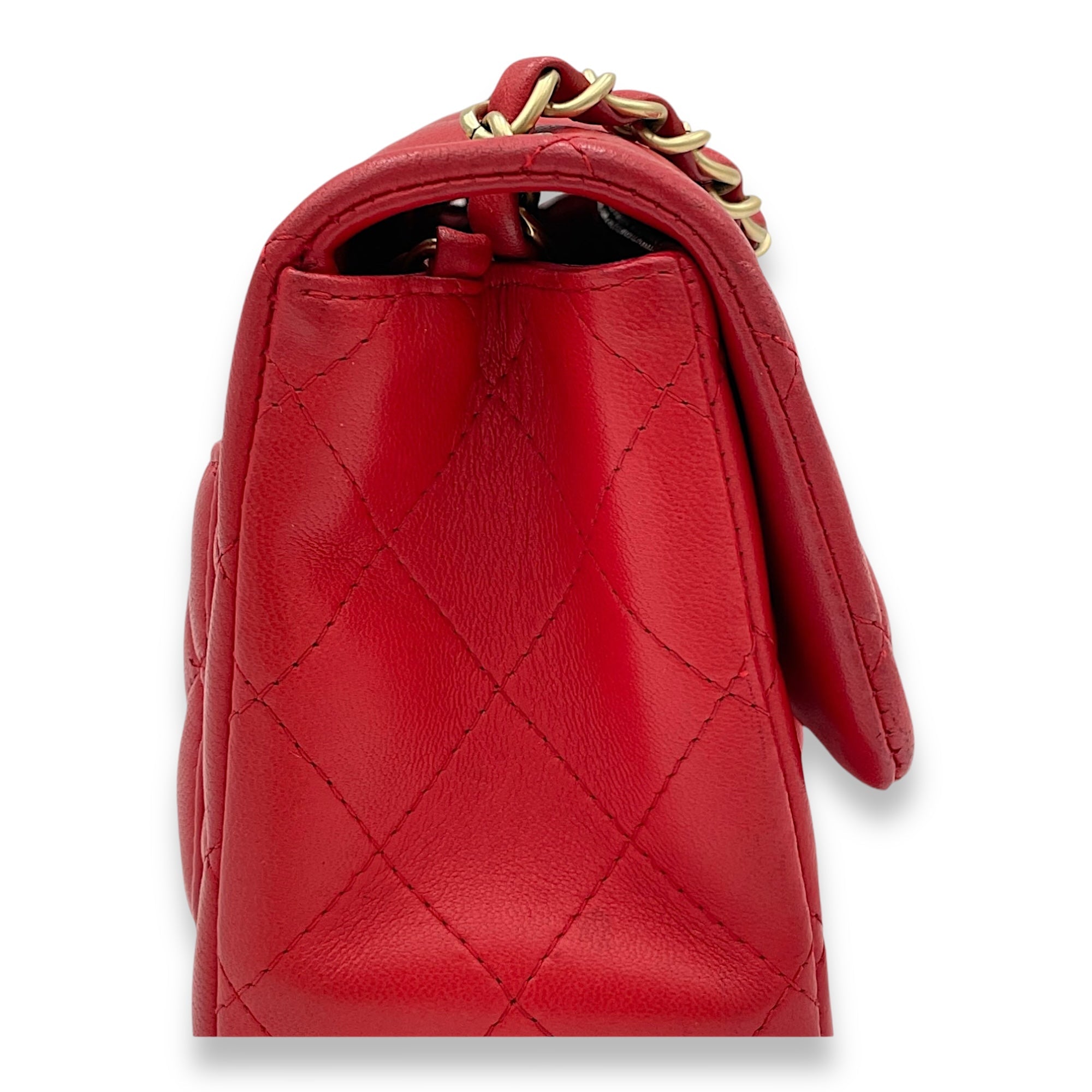 Classic Mini Red Crossbody Bag in Lambskin Gold hardware
