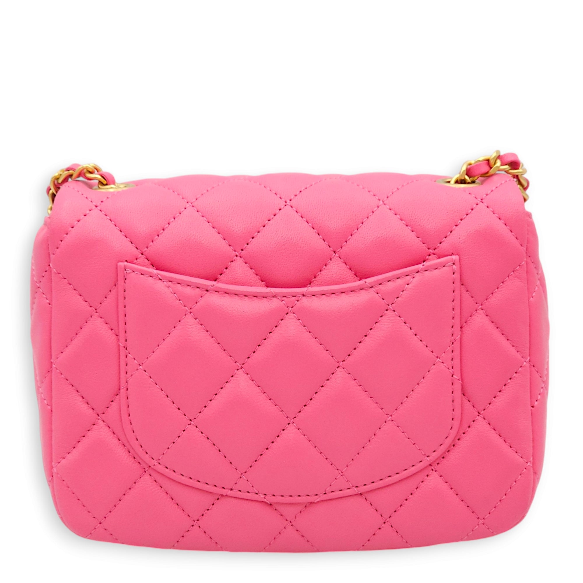 Chanel Classic Square Flap with Heart Charm Mini Bubble Gum