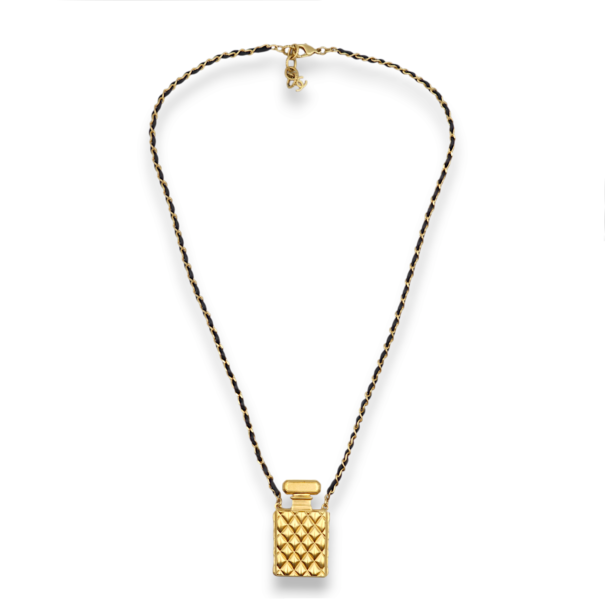 Coco Perfume Bottle Black Necklace in Lambskin, Gold hardware