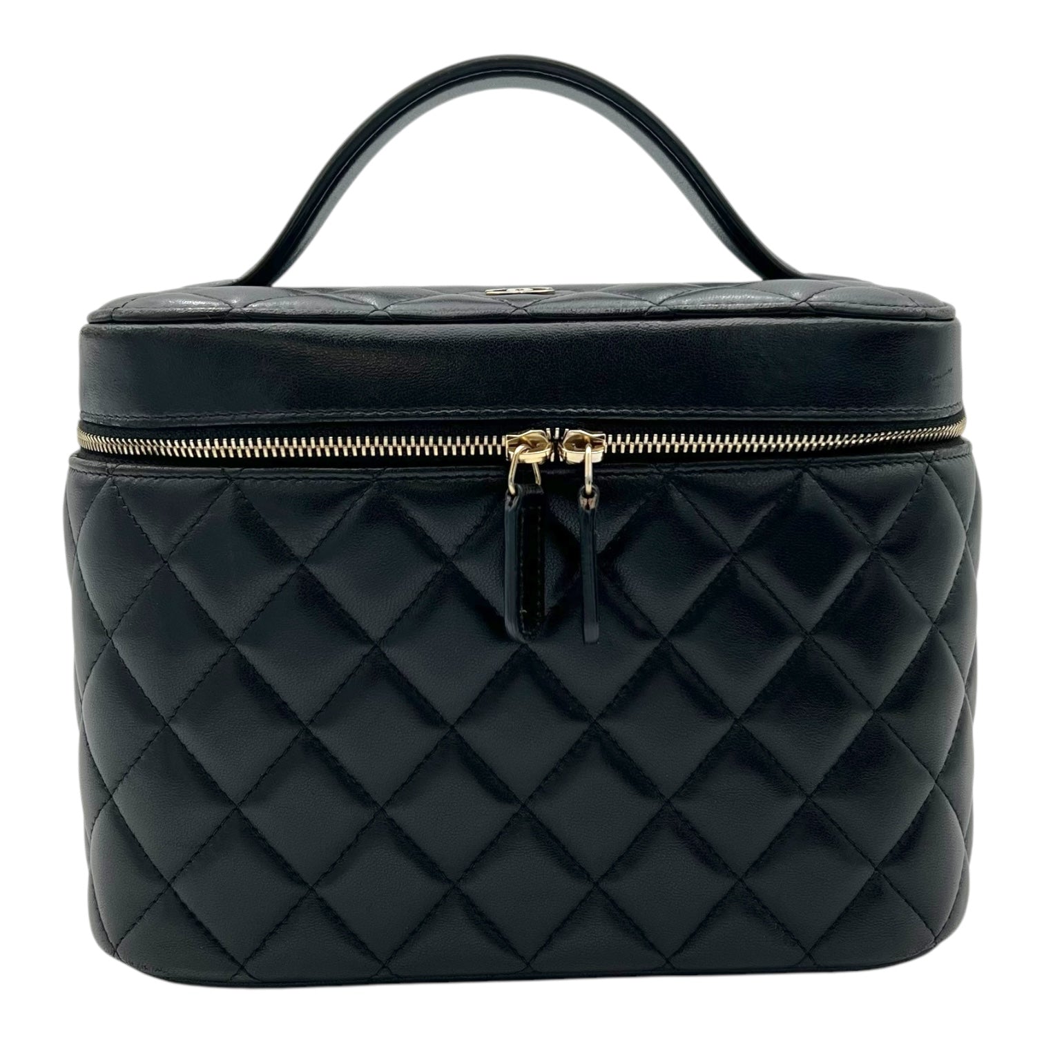 Cosmetic Black Vanity Bag in Lambskin, Gold hardware