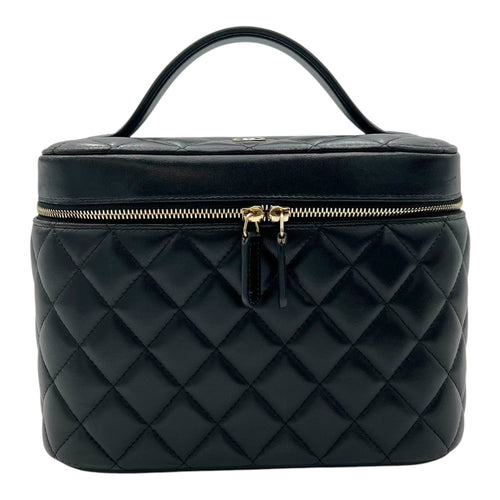 Cosmetic Black Vanity Bag in Lambskin, Gold hardware