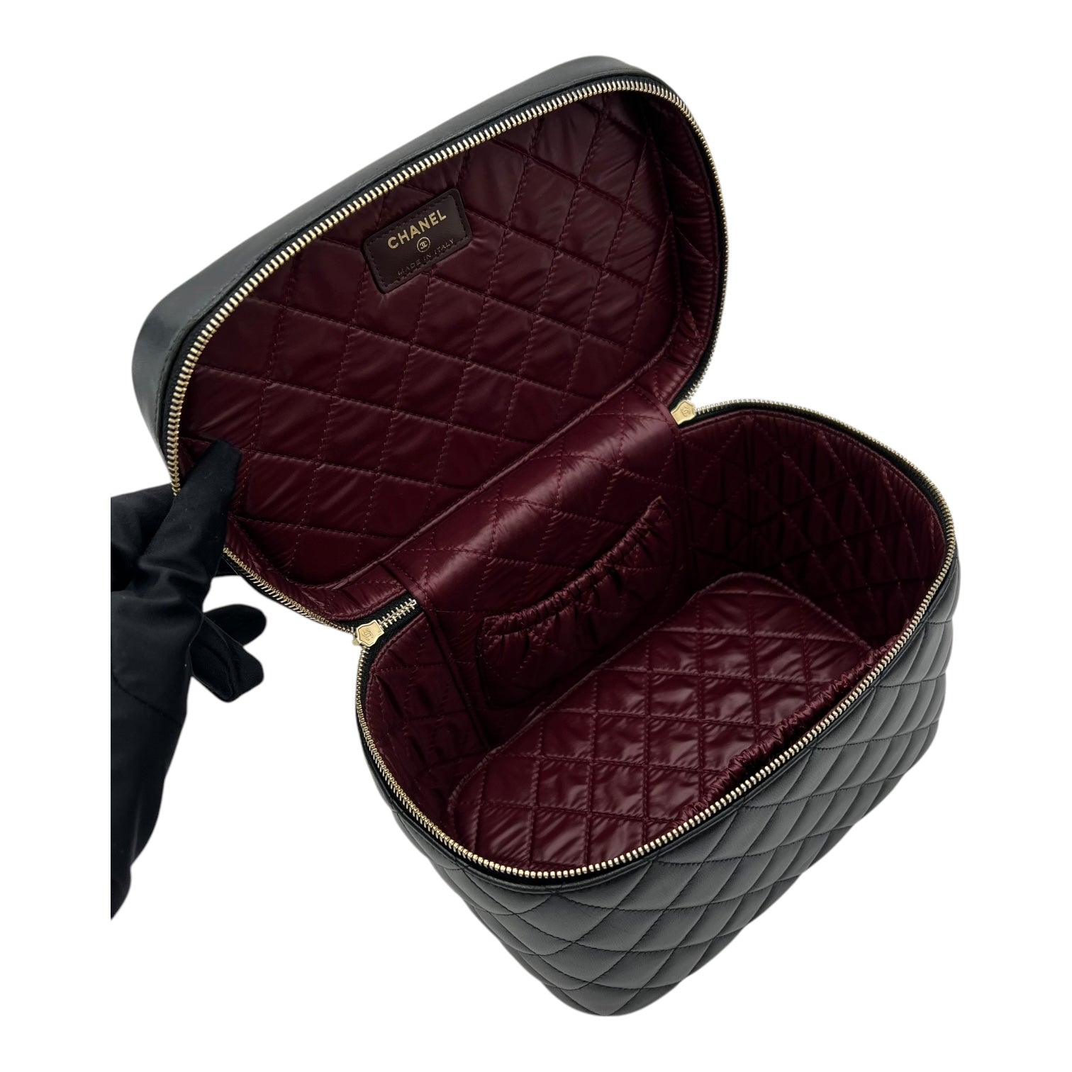 Cosmetic Black Vanity Bag in Lambskin, Gold hardware