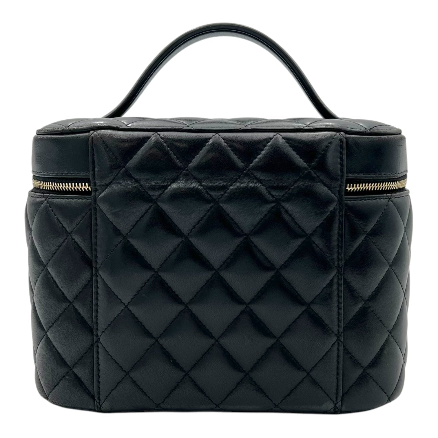 Cosmetic Black Vanity Bag in Lambskin, Gold hardware